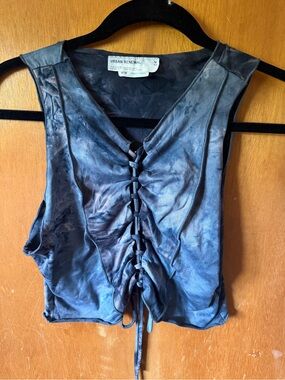 Urban Renewal Blue Tie-Front Lace Crop Top